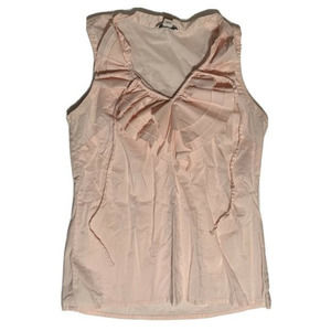 LOFT Womens Ruffled VNeck Sleeveless Pink Peach Blouse Top‎ Size SMALL